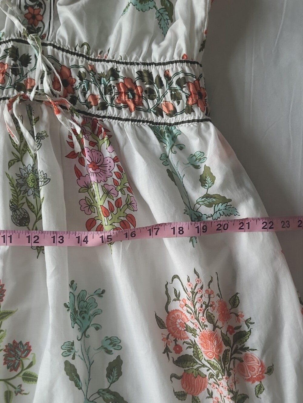 CeCe Maxi Floral Block Print Tiered White Dress with Pink, Green & Yellow Sz. M - Picture 9 of 16